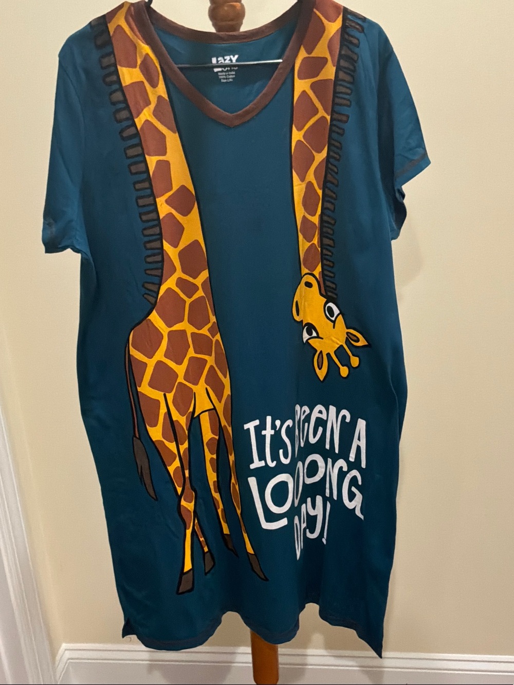 One Lazy teal blue v- neck night shift size L/XL